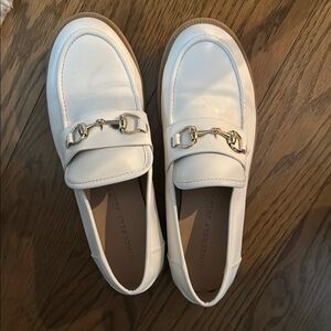 White Loafers with Gold Buckle